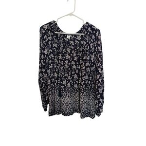 Old Navy Womens Navy Floral Tassel V Neck Long Sleeve Boho Tunic Top L